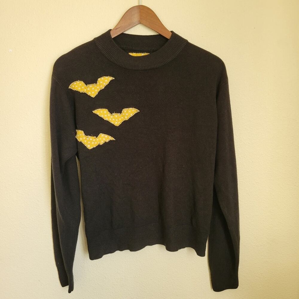 Upcycled Black Sweater With Bats
